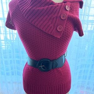 No Boundaries Burgundy Cowl Neck Sweater with Textured Knit